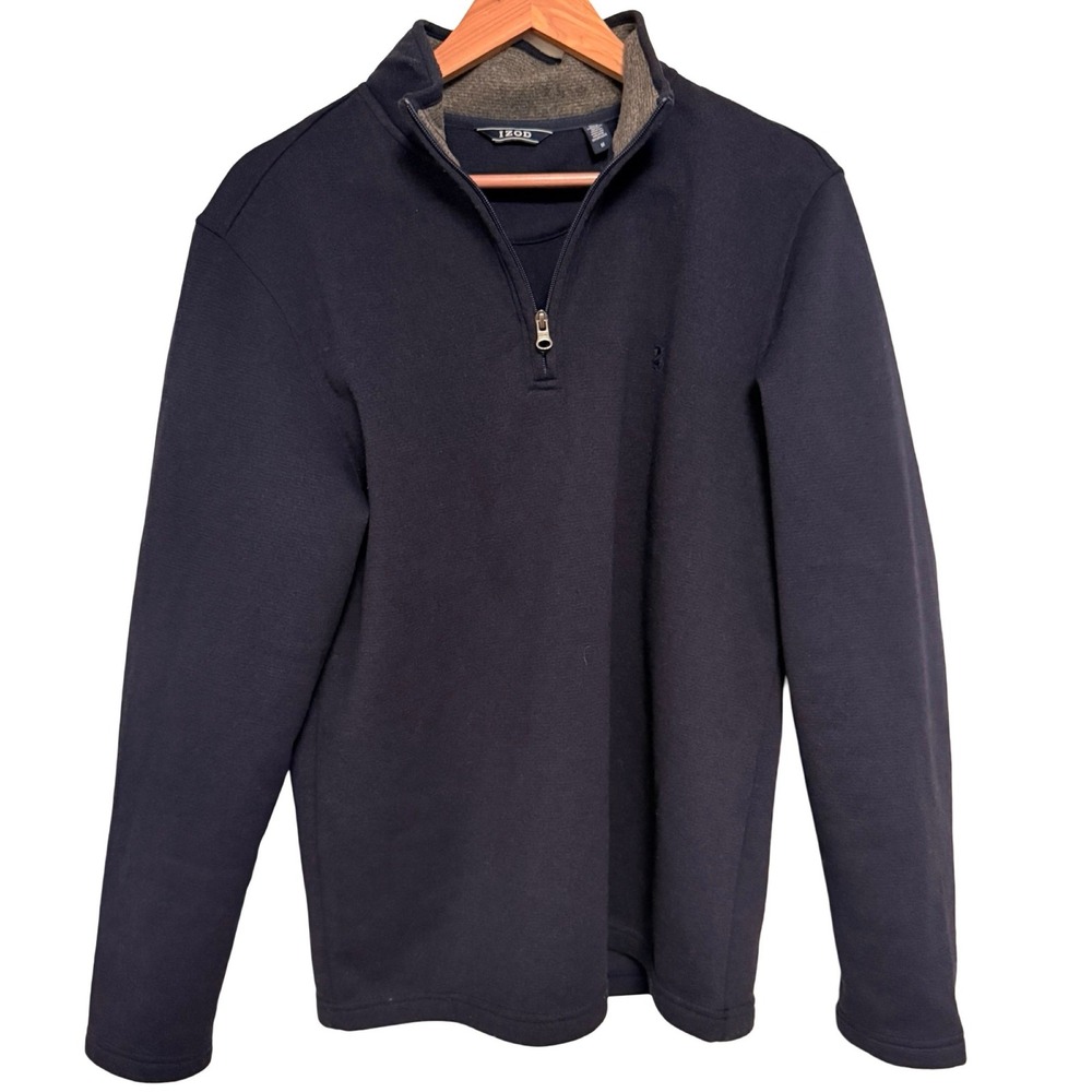 IZOD Quarter Zip Pullover Medium Navy Blue Fleece Preppy Mens Outerwear Frat Boy